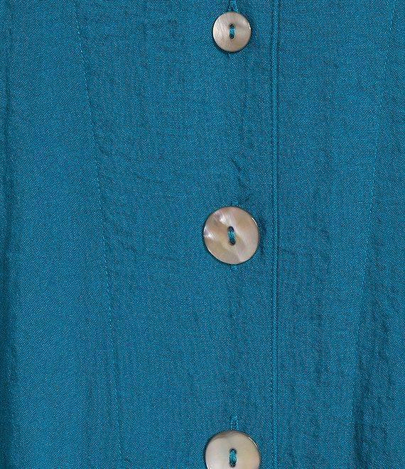 Ali Miles Woven Solid Wire Collar 3/4 Sleeve Pleated Hem Button Front Tunic Product Image