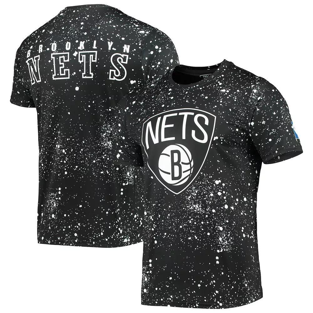 Men's FISLL Black Brooklyn Nets Splatter Print T-Shirt, Size: Large Product Image