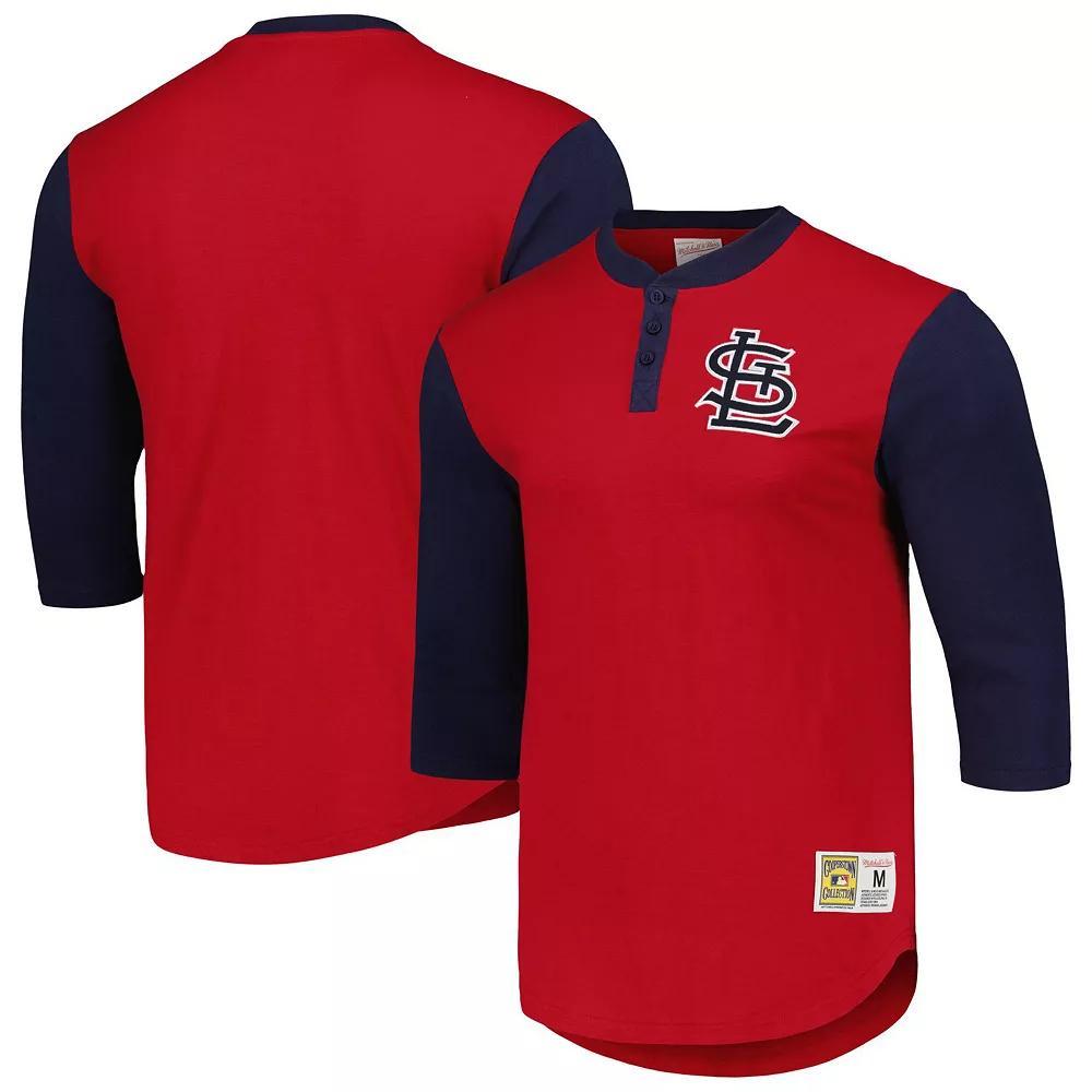 Men's Mitchell & Ness Red St. Louis Cardinals Cooperstown Collection Legendary Slub Henley 3/4-Sleeve T-Shirt, Size: Small Product Image
