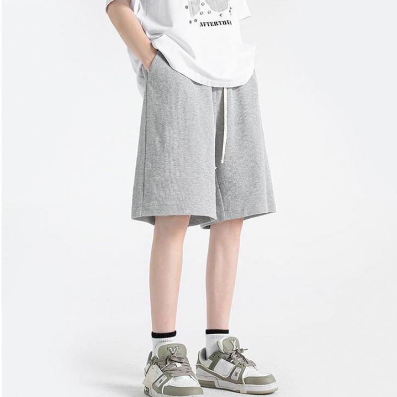 Drawstring Waist Plain Bermuda Sweat Shorts Product Image