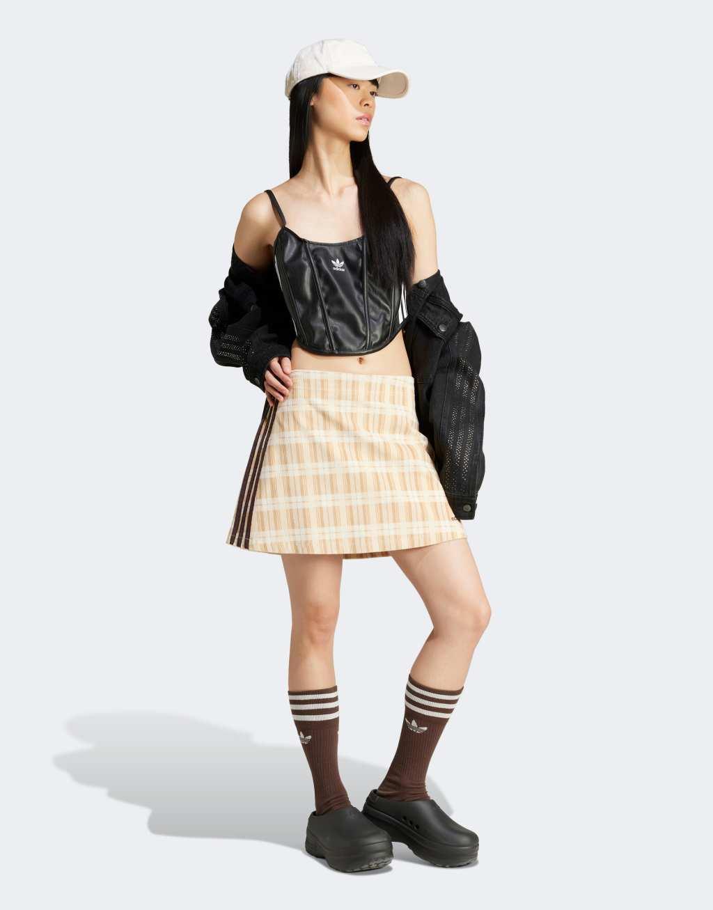 adidas Originals tartan skirt in beige Product Image