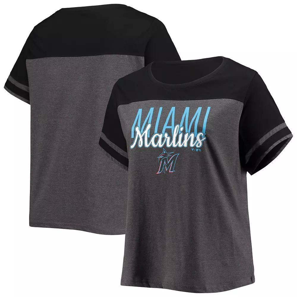 Women's Heathered Charcoal/Black Miami Marlins Plus Size Colorblock T-Shirt, Size: 3XL Product Image