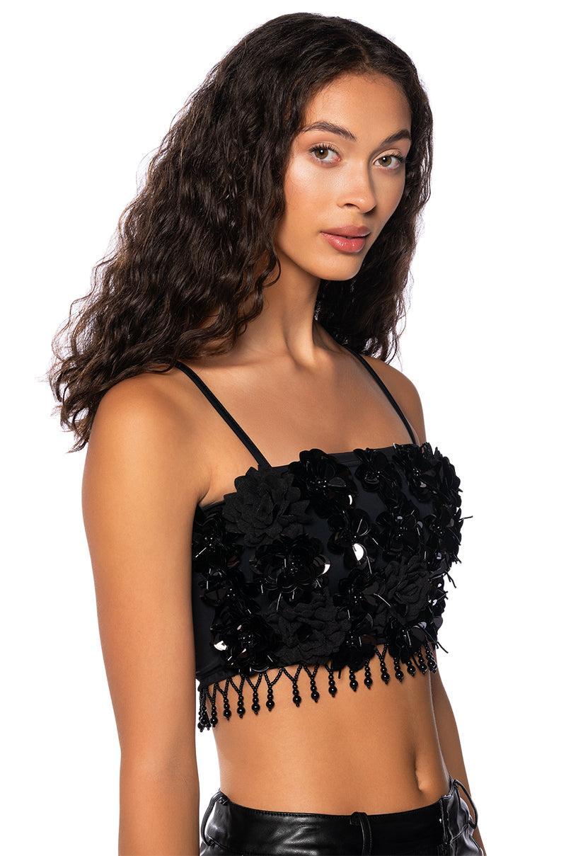 THE LUXE LIFE SEQUIN FLOWERS CROP TOP Product Image