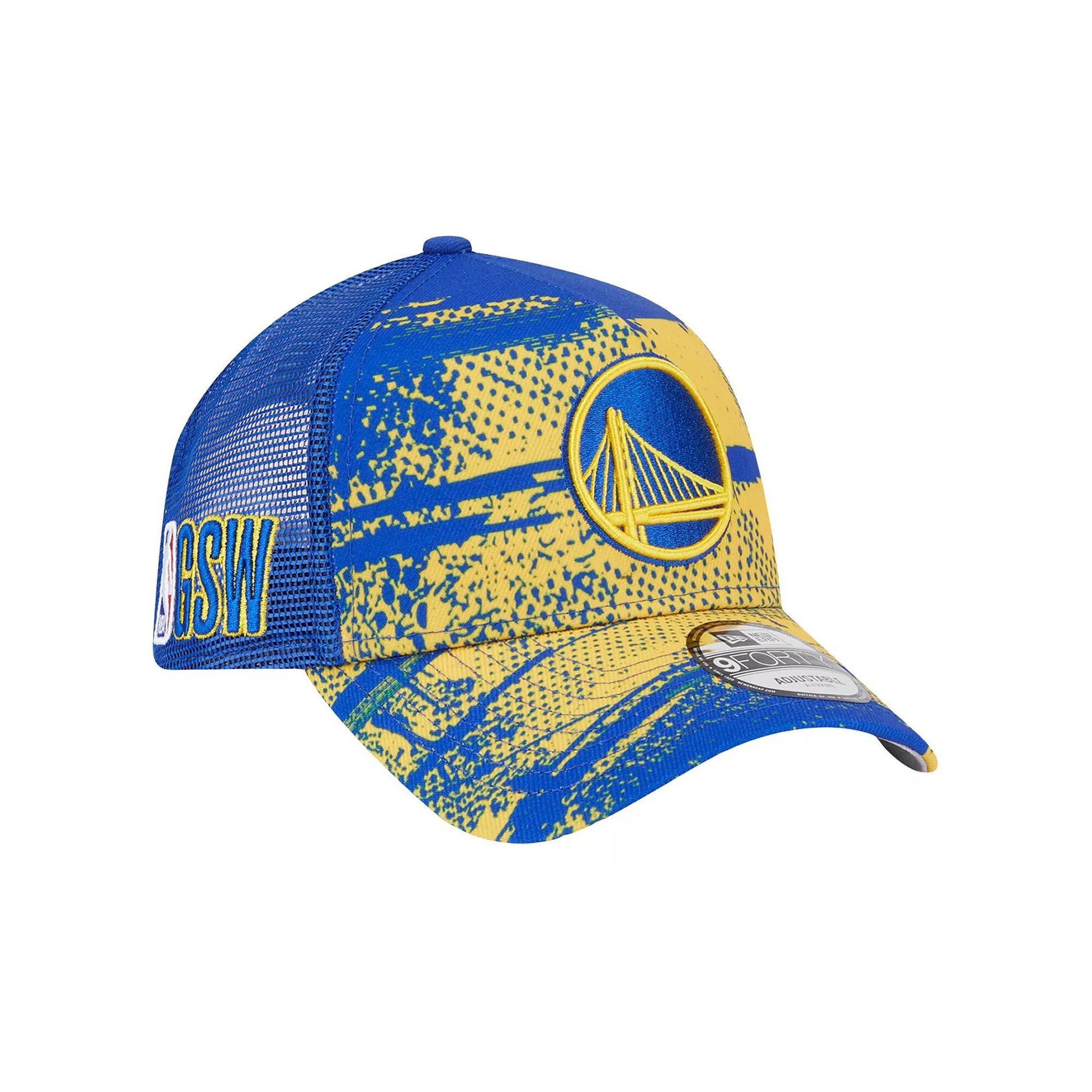 Men's New Era Royal/Gold Golden State Warriors Tip Off A-Frame Trucker 9FORTY Adjustable Hat, Blue Product Image