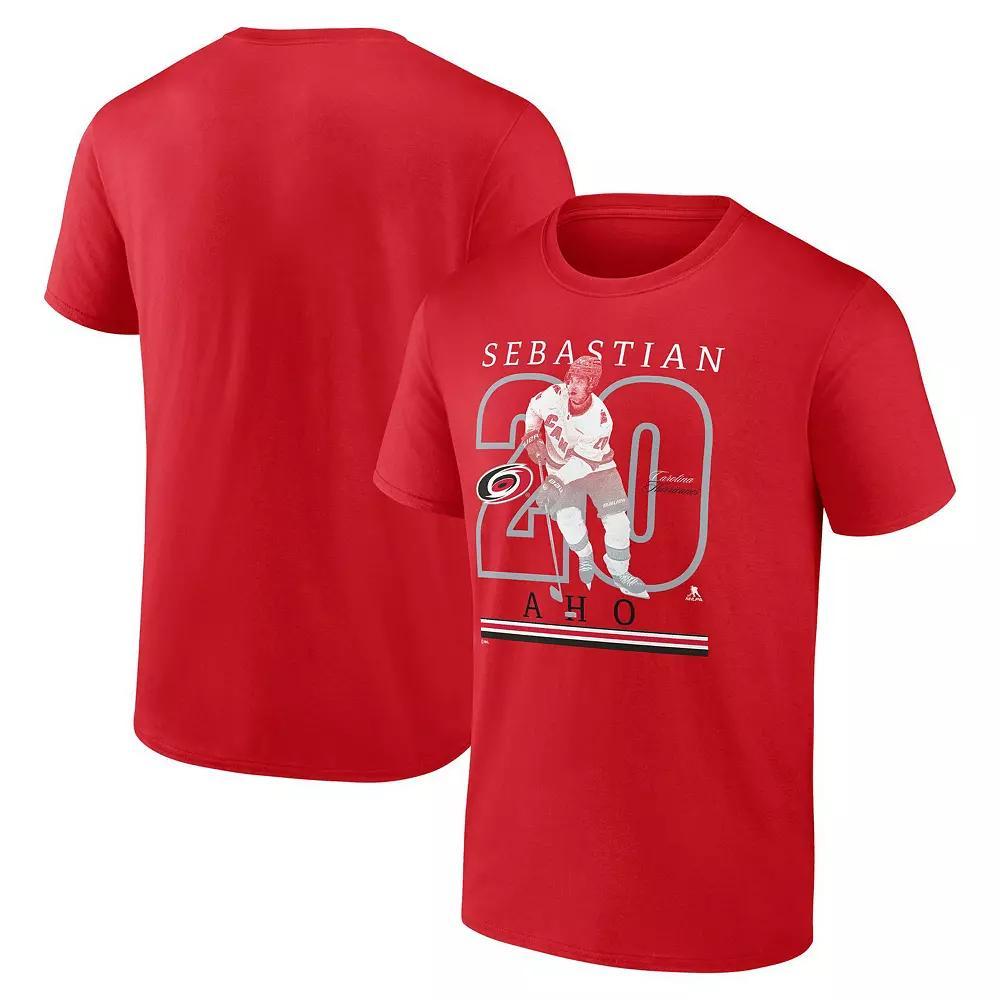 Men's Fanatics Sebastian Aho Red Carolina Hurricanes Authentic Stack Name & Number T-Shirt, Size: 5XL Product Image