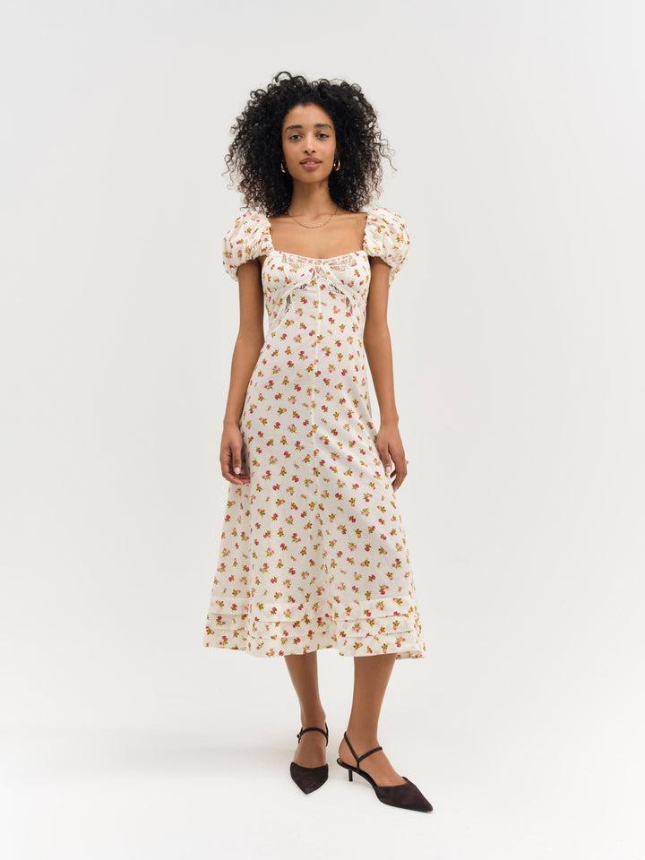 Adahlia Floral Midi Dress — Ivory Product Image
