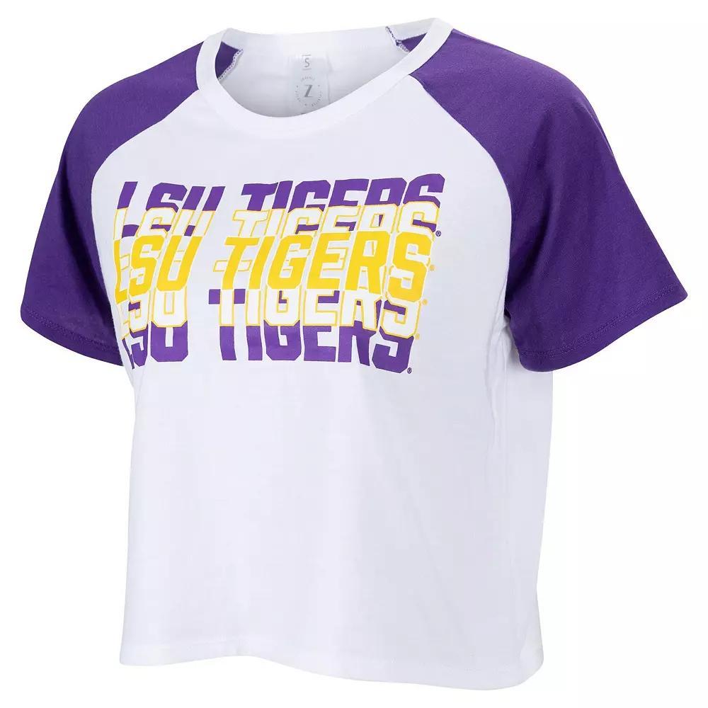Womens ZooZatz LSU Tigers Colorblock Repeat Raglan Cropped T-Shirt Product Image