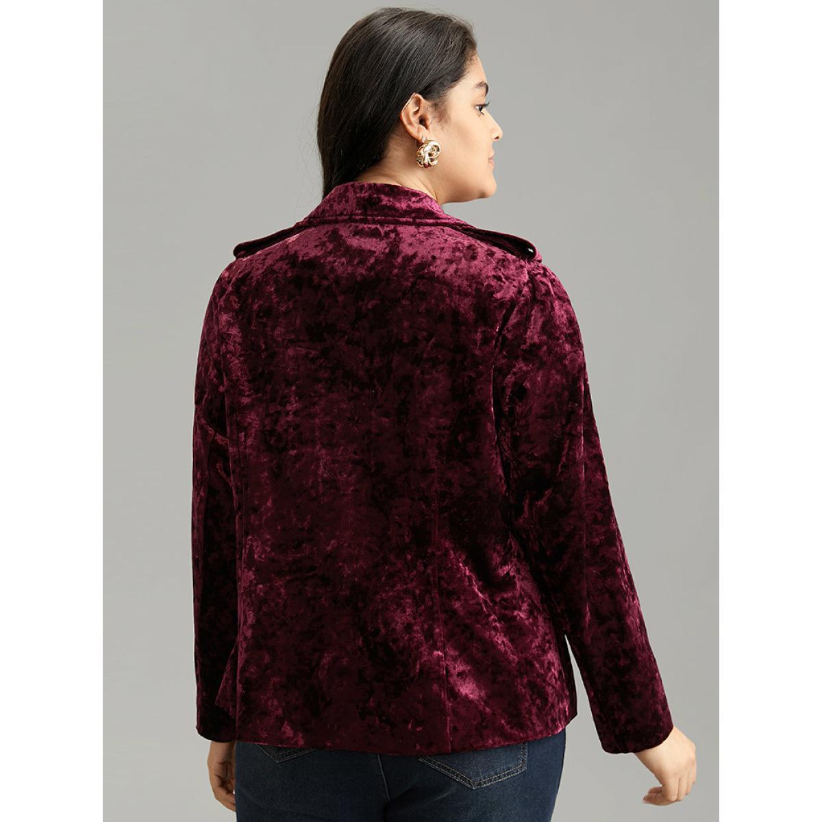 Plus Size Plain Velvet Asymmetrical Zipper Jacket Women Scarlet Lined Pocket Dailywear Jackets BloomChic 30/6X Product Image