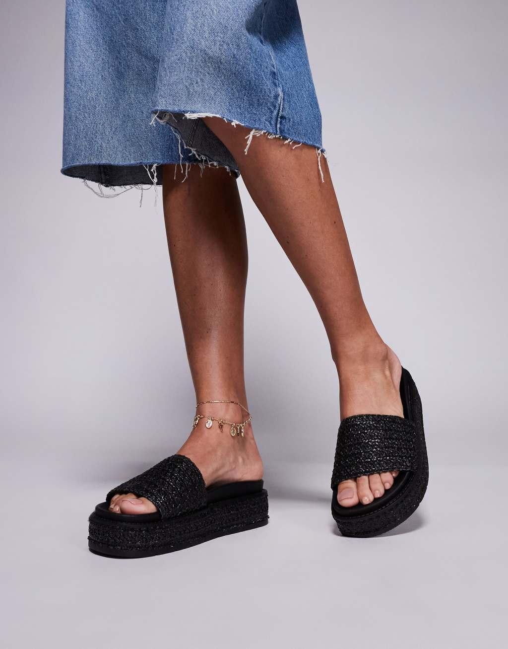 South Beach Platform Sandal in Black Raffia Product Image