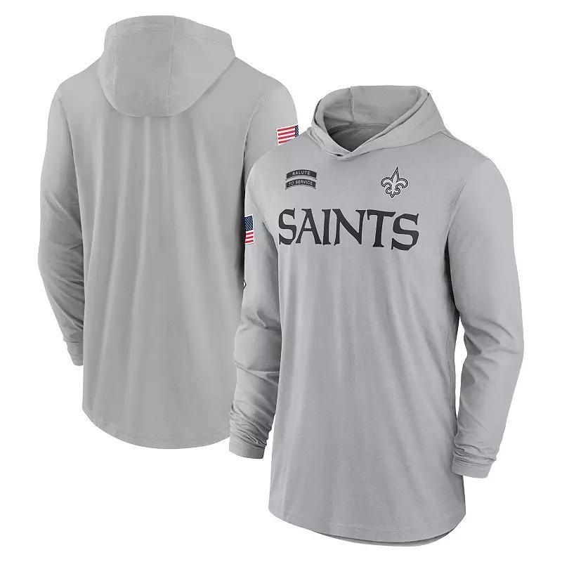 Men's Nike Gray New Orleans Saints 2024 Salute to Service Lightweight Performance Long Sleeve Hooded T-Shirt, Size: 4XL, Grey Product Image