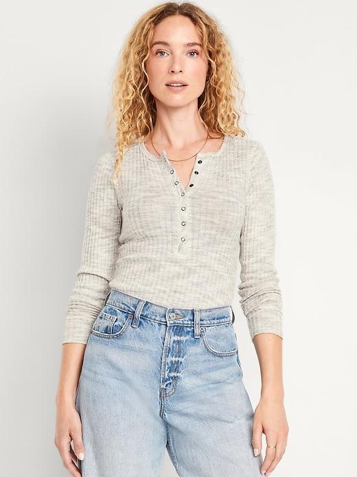 Ribbed Henley Top Product Image