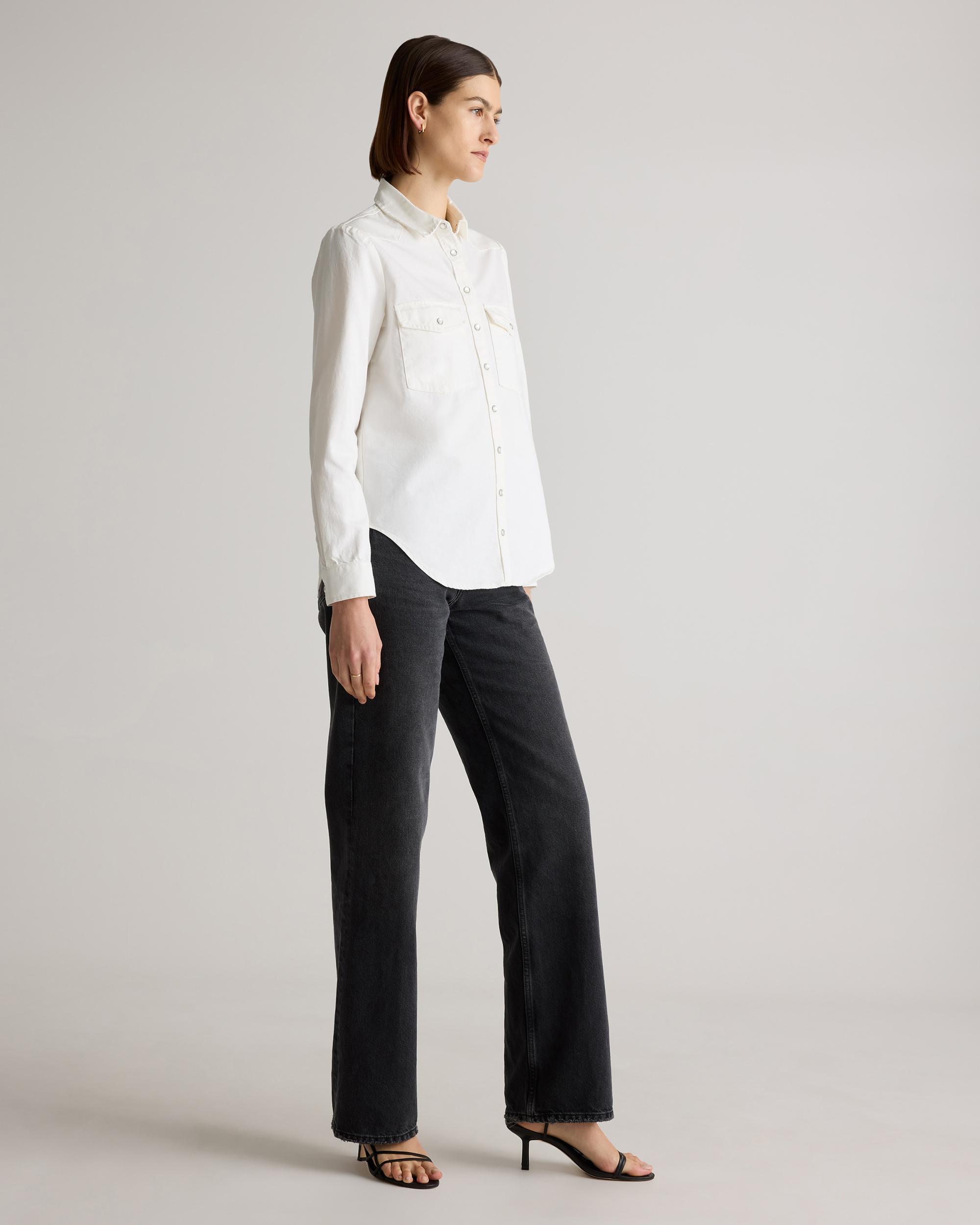 Quince | Women's Distressed Denim Western Shirt Cotton Product Image