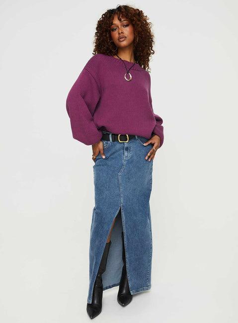 Harmony Balloon Sleeve Knit Sweater Burgundy Product Image