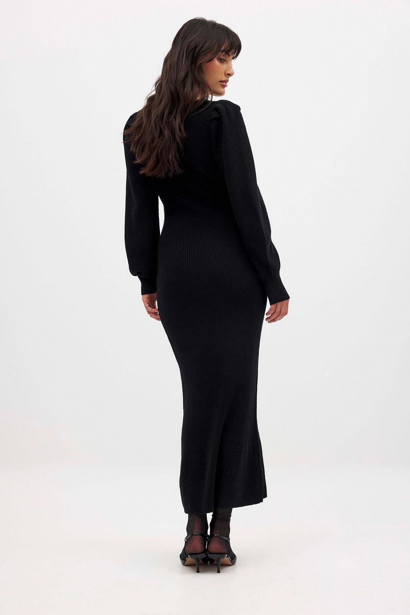 Knitted Scoop Neck Puff Sleeve Dress Product Image