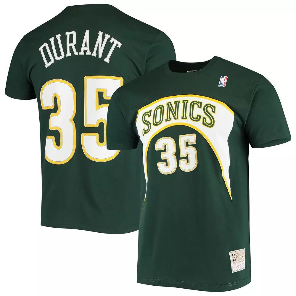 Men's Mitchell & Ness Kevin Durant Green Seattle SuperSonics Hardwood Classics Stitch Name & Number T-Shirt, Size: Medium, Nba Green Product Image