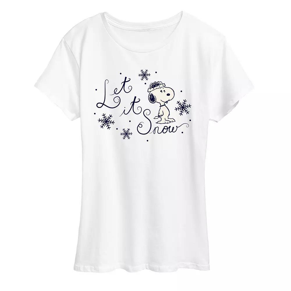Women's Peanuts Snoopy Let It Snow Graphic Tee, Size: Large, White Product Image
