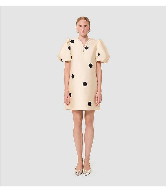 Tara Jarmon Romina Dot Print V-Neck Short Puff Sleeves Dress Product Image