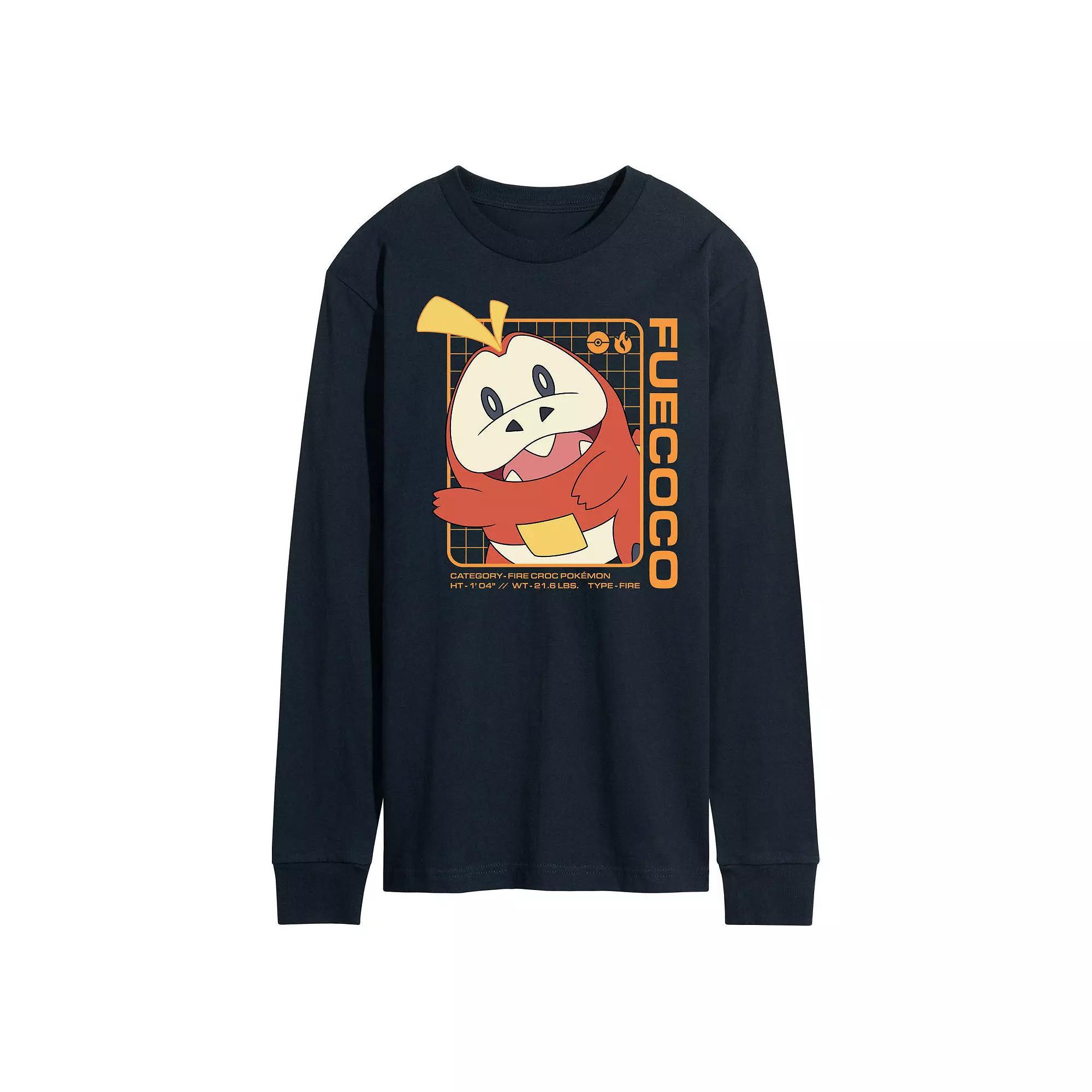 Men's Pokemon Fuecoco Stats Long Sleeve Graphic Tee, Size: Small, Blue Product Image