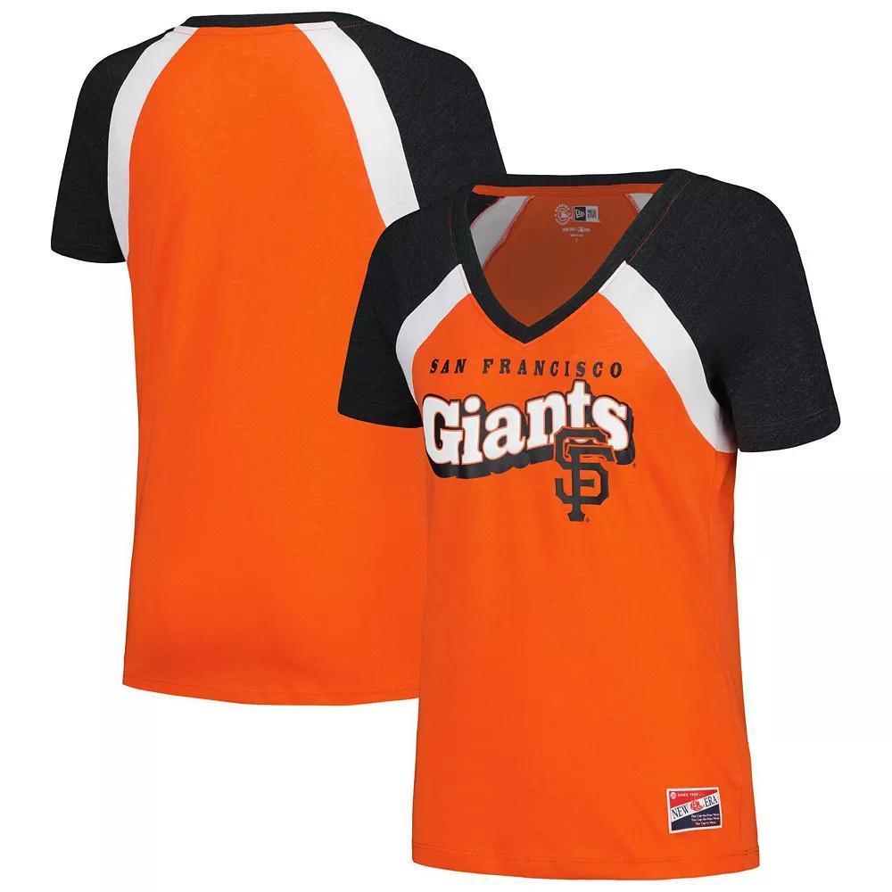 Women's New Era Orange San Francisco Giants Heathered Raglan V-Neck T-Shirt, Size: Small Product Image