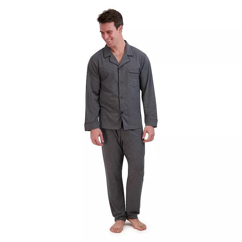Mens Hanes Knit Pajama Shirt & Pajama Pants Set Grey Heather Product Image