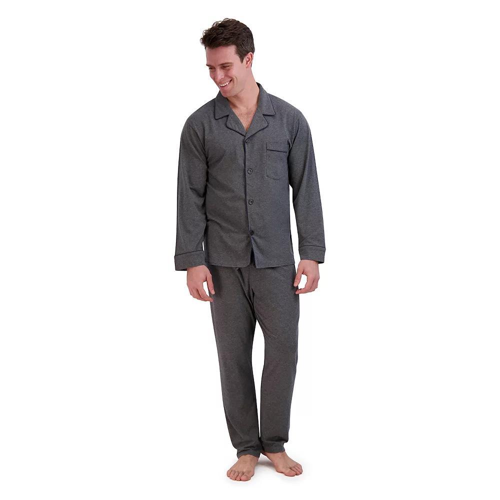 Mens Hanes Knit Pajama Shirt & Pajama Pants Set Grey Heather Product Image