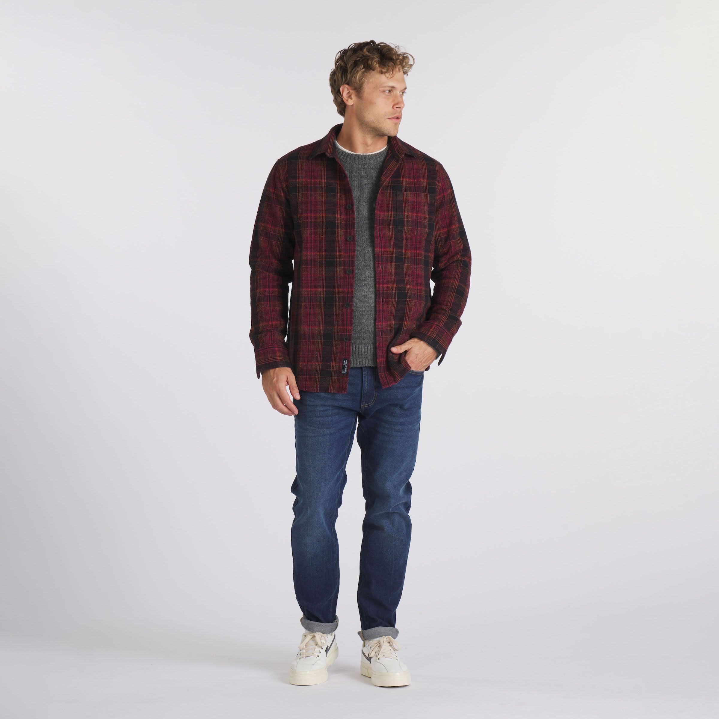 Heavy Casement Flannel Shirt - Black Burgundy Orange (Final Sale)* Product Image