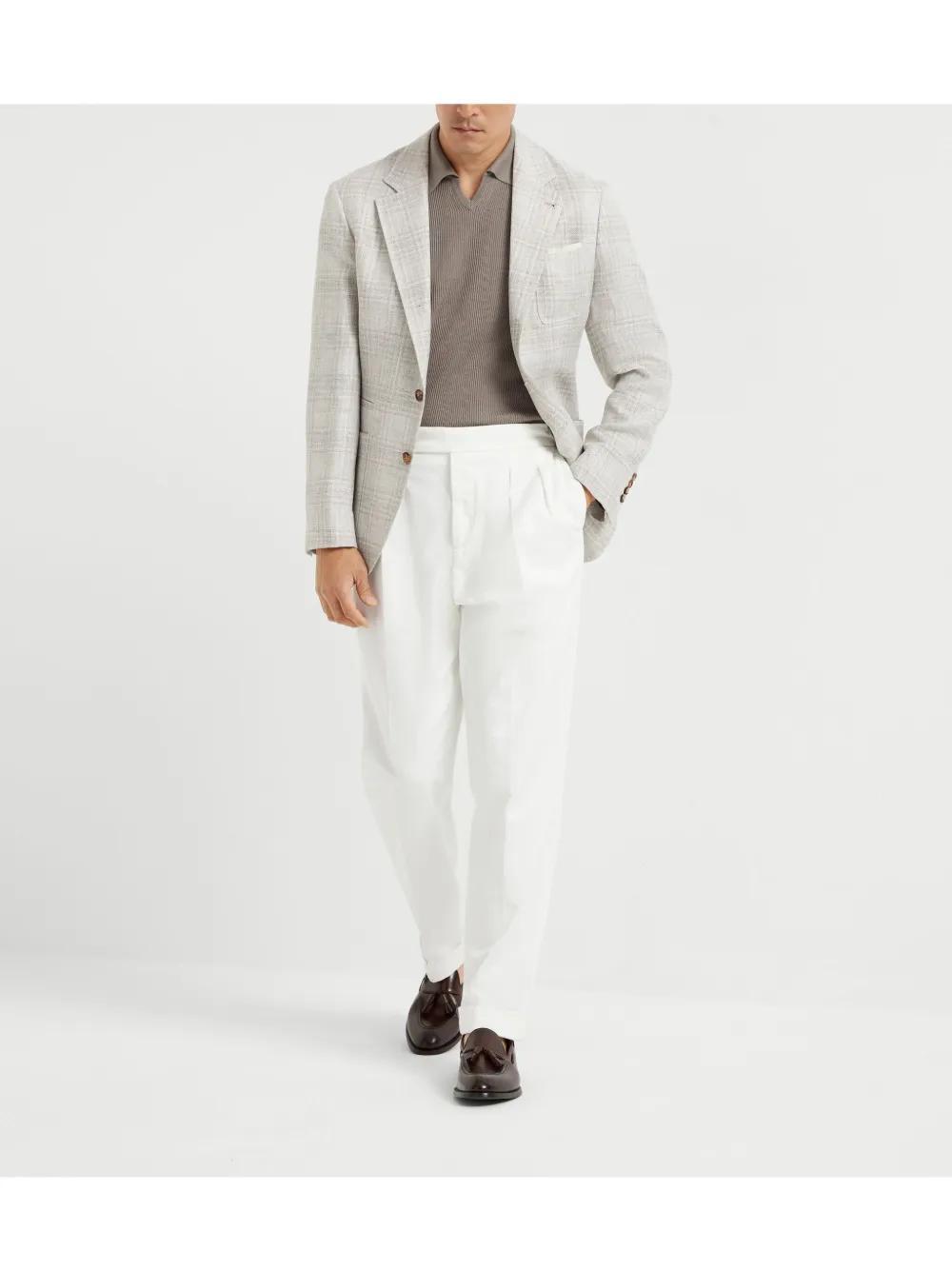 BRUNELLO CUCINELLI Knitted Polo Top In Bark Product Image