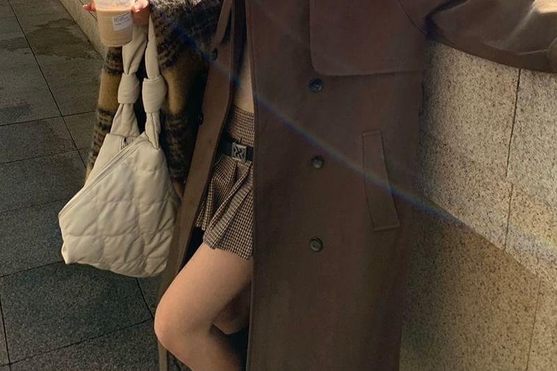 Lapel Collared Plain Double-Breasted Belted Long Coat Product Image