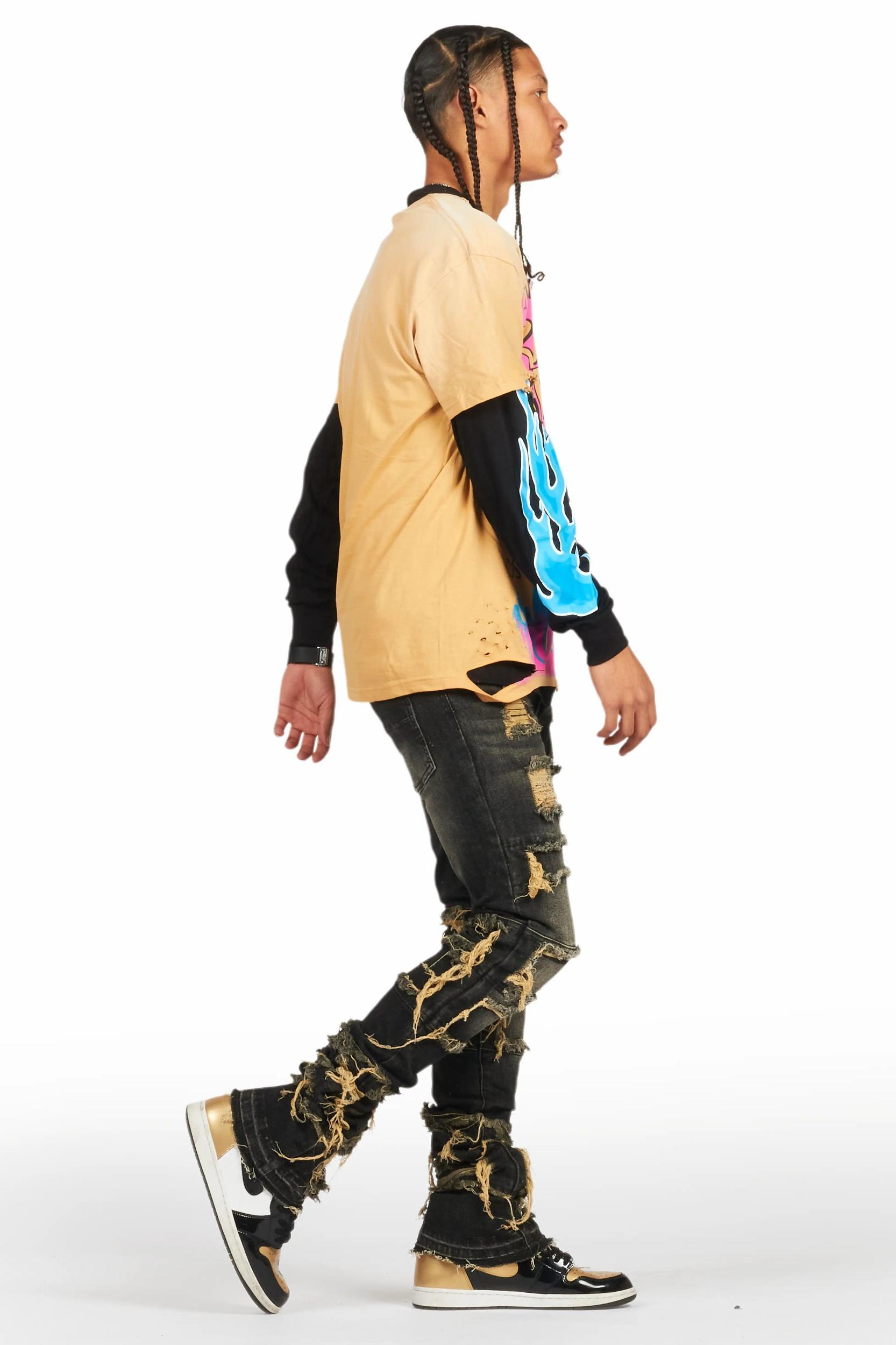 Vasco Tint Dark Wash Black Stacked Flare Jean Male Product Image