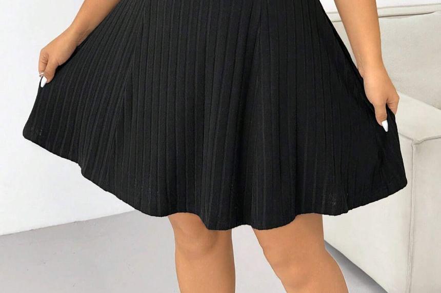 Plus Size Set: Long-Sleeve Hooded Striped Crop Top + Sleeveless A-Line Dress Product Image