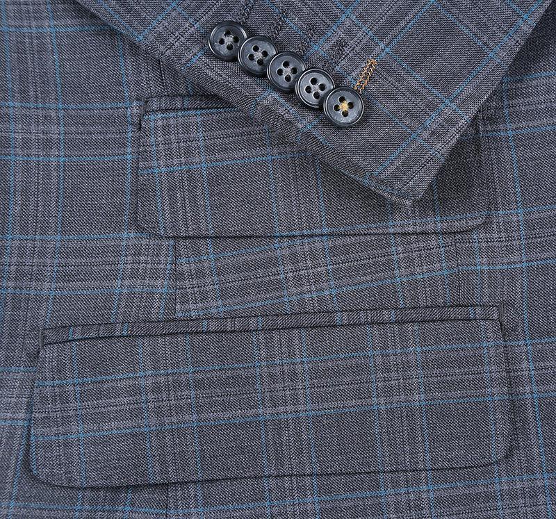 English Laundry 2-Piece Gray Plaid Wool Blend Slim Fit Dress Suit Product Image