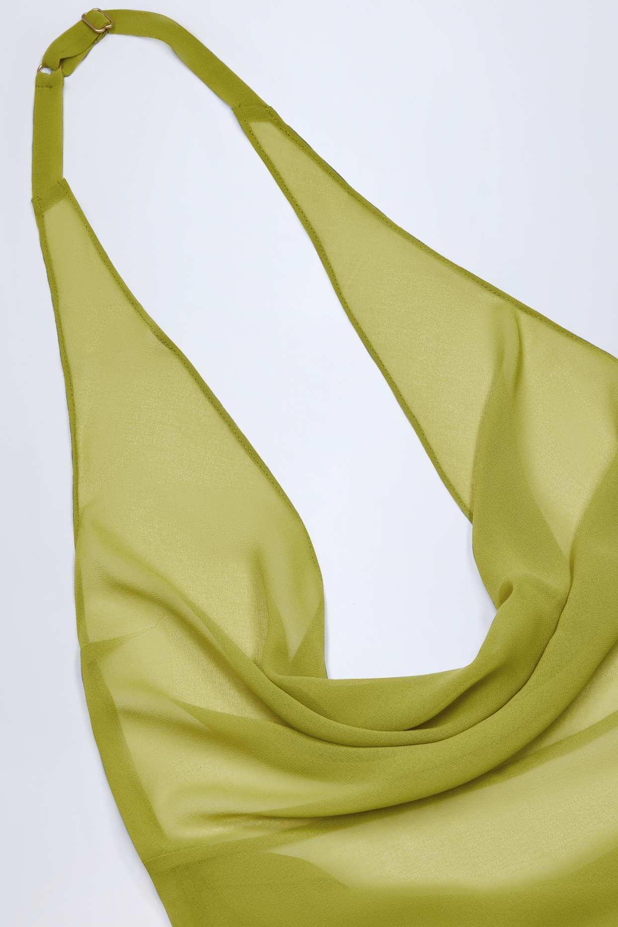 Cowl-Neck Backless Mini Dress in Olive Green Product Image
