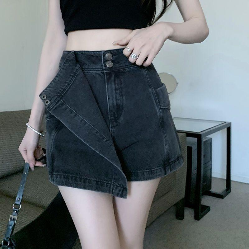 High Waist Washed Denim Skort / Belt / Set Product Image