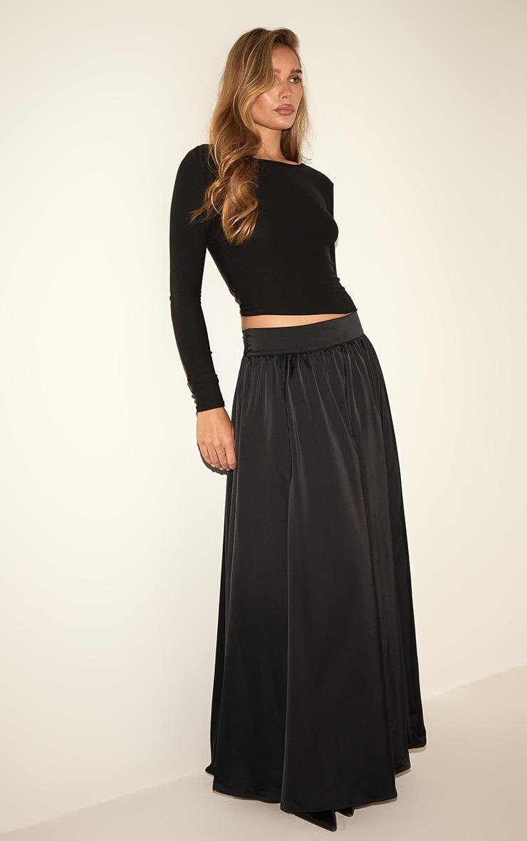 Black Premium Heavy Satin Maxi Skirt Product Image