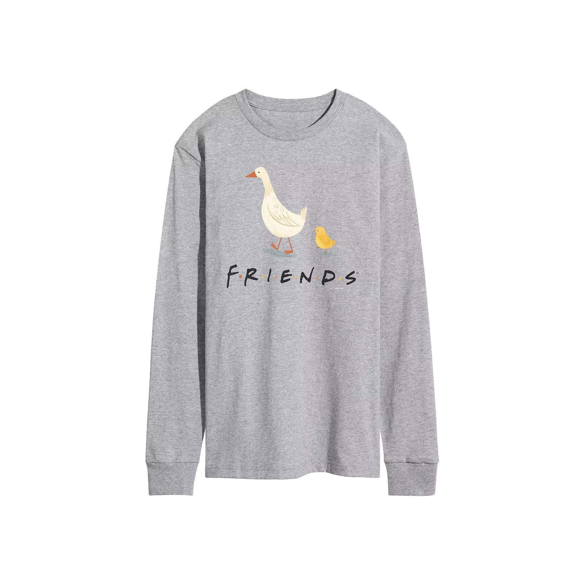 Mens Friends Goose Chicken Long Sleeve Graphic Tee Grey Gray Product Image