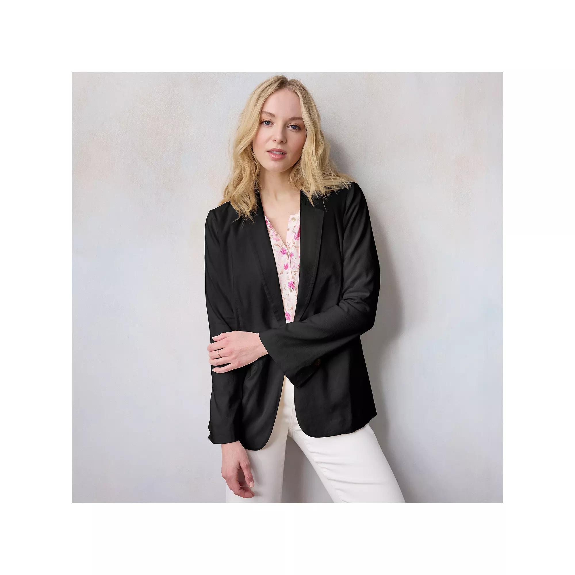 Women's LC Lauren Conrad Notch Collar 1-Button Blazer Jacket, Size: XXL, Black Product Image