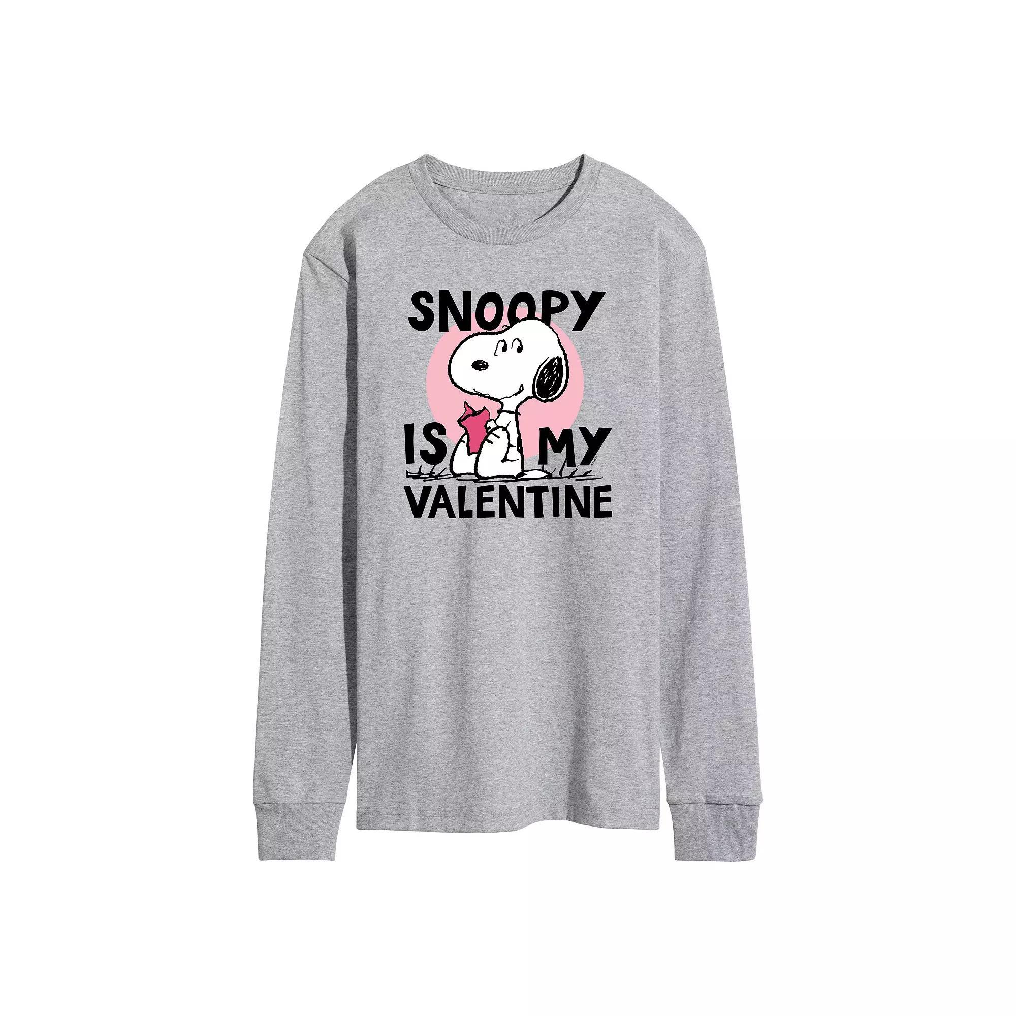 Mens Peanuts Snoopy Is My Valentine Long Sleeve Graphic Tee Grey Gray Product Image