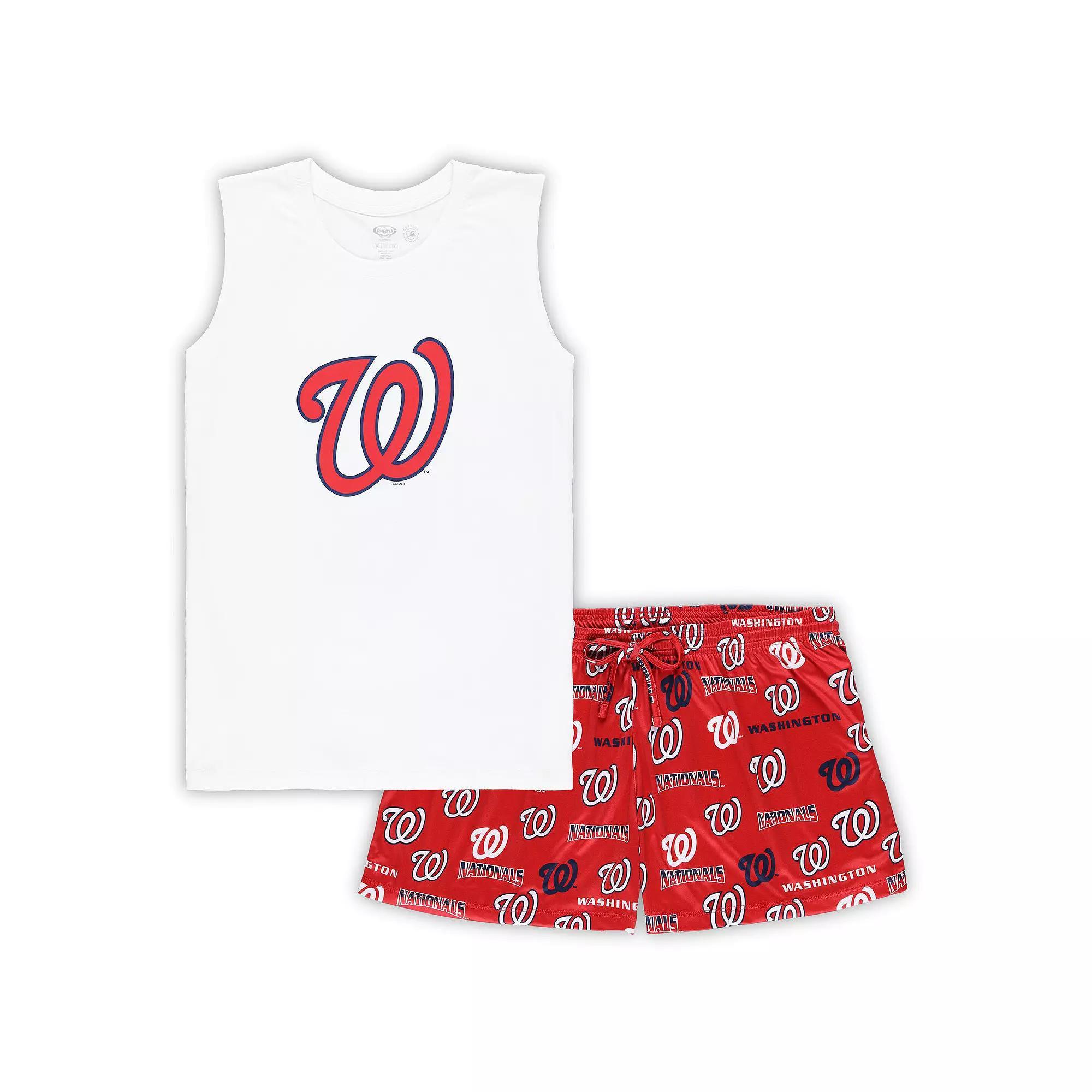 Women's Concepts Sport White/Red Washington Nationals Plus Size Tank Top & Shorts Sleep Set, Size: 3XL Product Image
