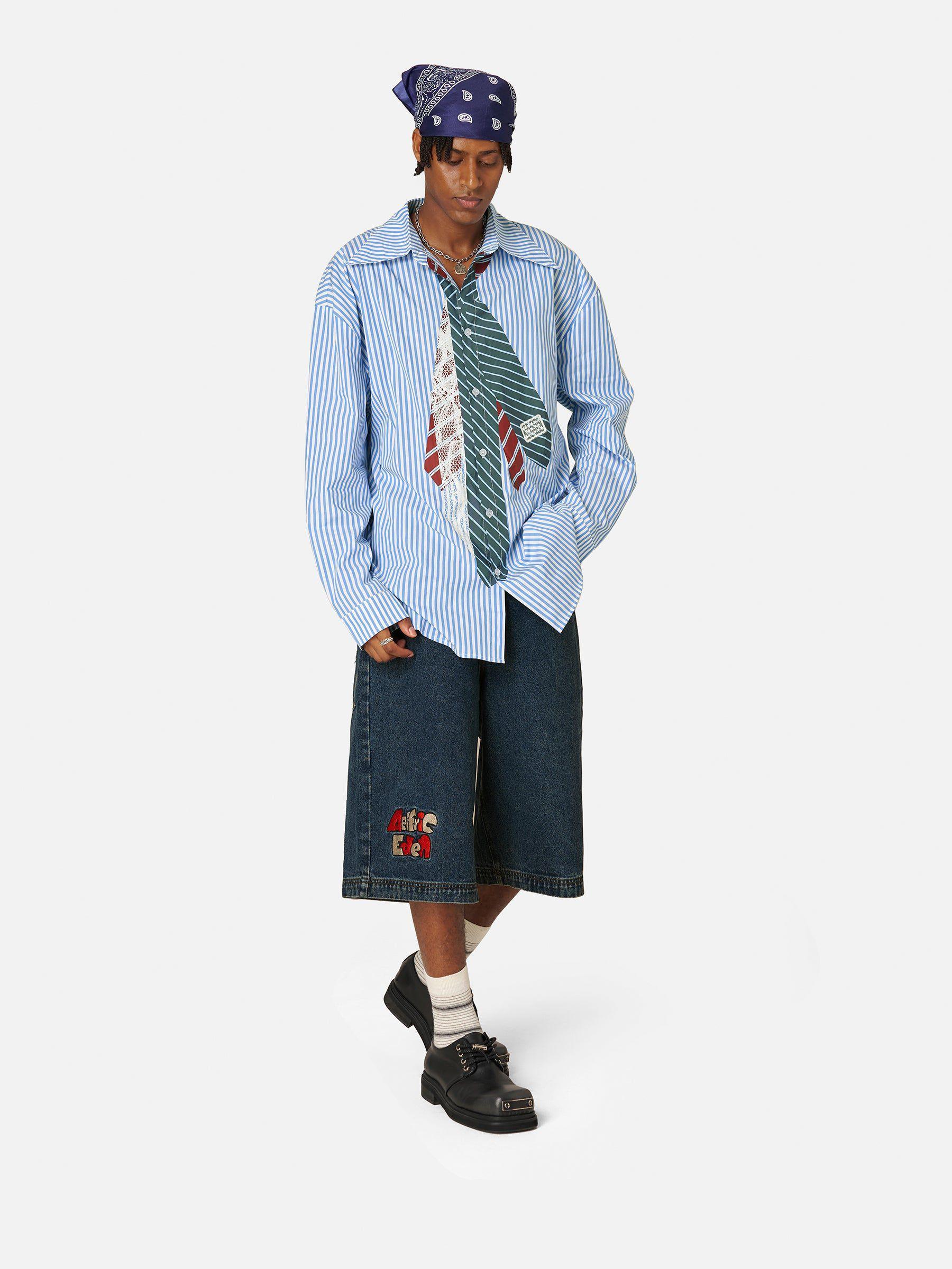 Aelfric Eden Necktie Graphic Stripe Long Sleeve Shirt Product Image