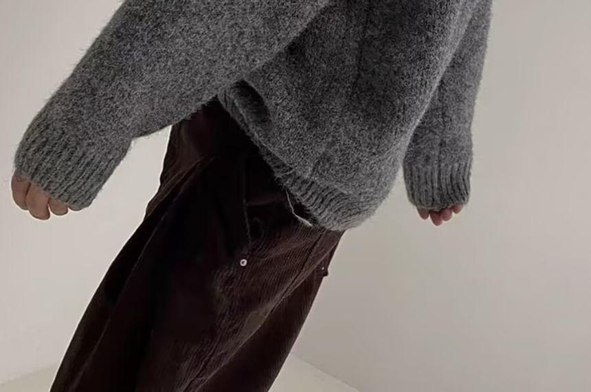 Crew Neck Plain Oversized Sweater Product Image