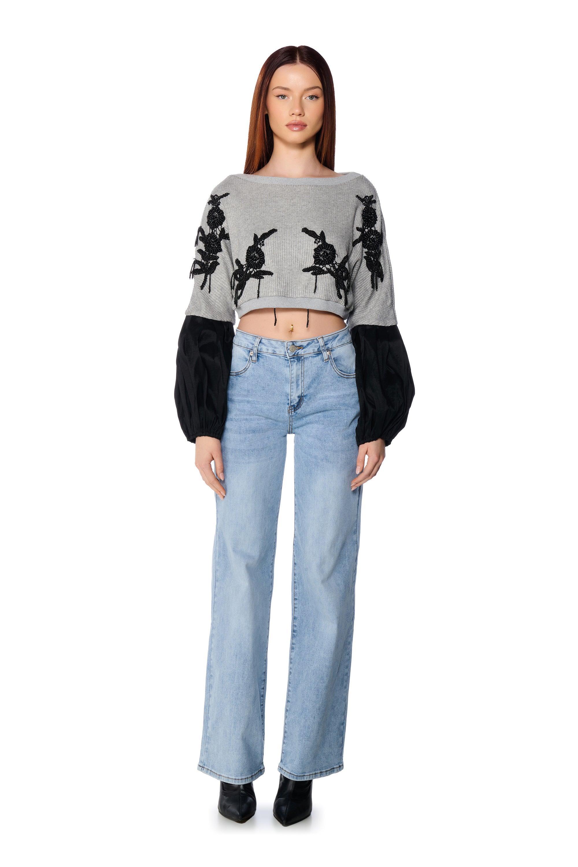 WISH YOU WELL LONG SLEEVE EMBROIDERED SWEATER Product Image