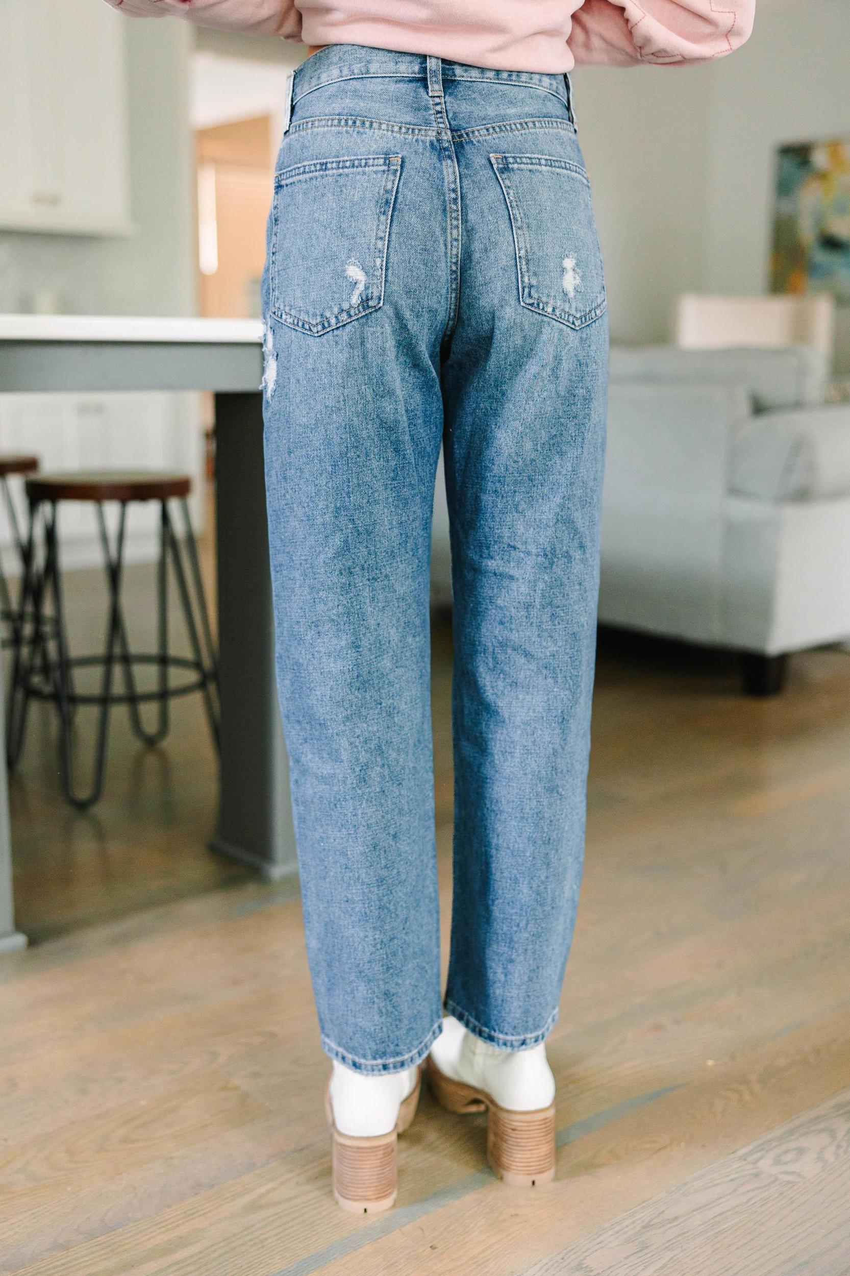 Catch The Vibe Medium Wash Distressed Straight Jeans Female Product Image