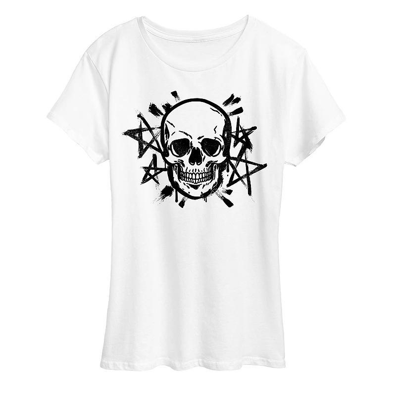 Womens Skull And Stars Graphic Tee Grey Dark Red Product Image