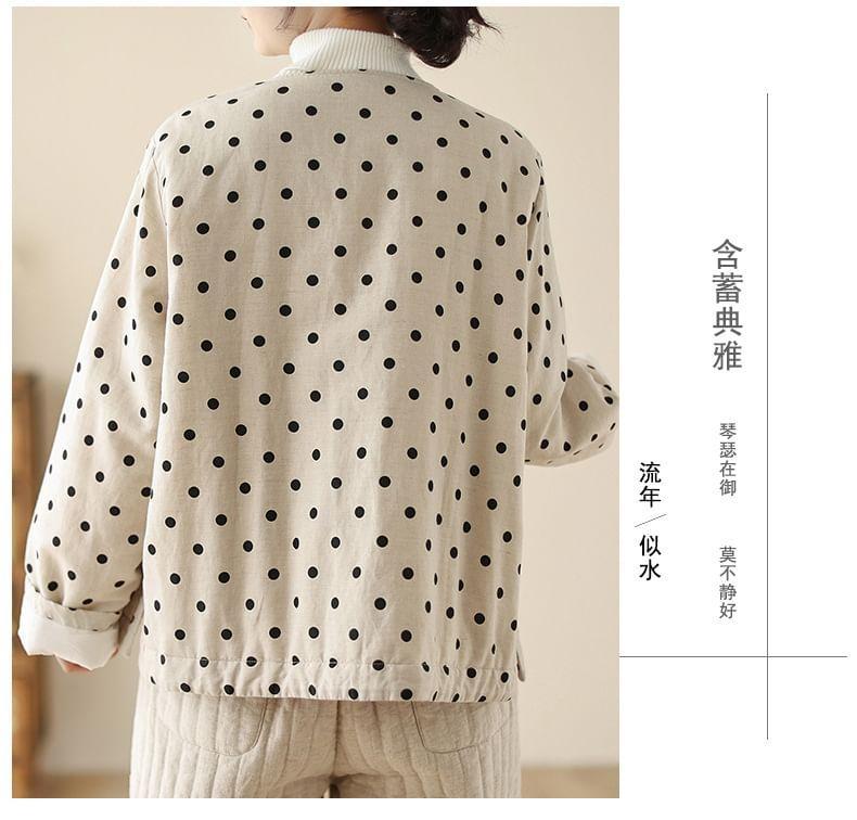 Round Neck Dotted Padded Frog Button Jacket Product Image