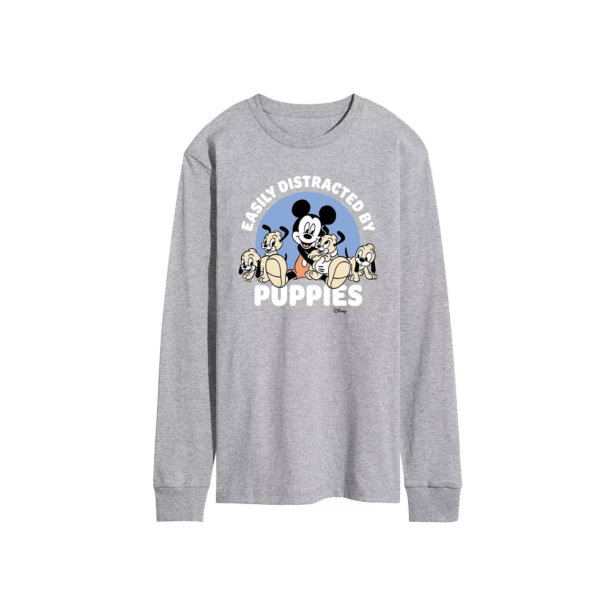 Disneys Mickey Mouse Mens Easily Distracted By Puppies Long Sleeve Graphic Tee Product Image