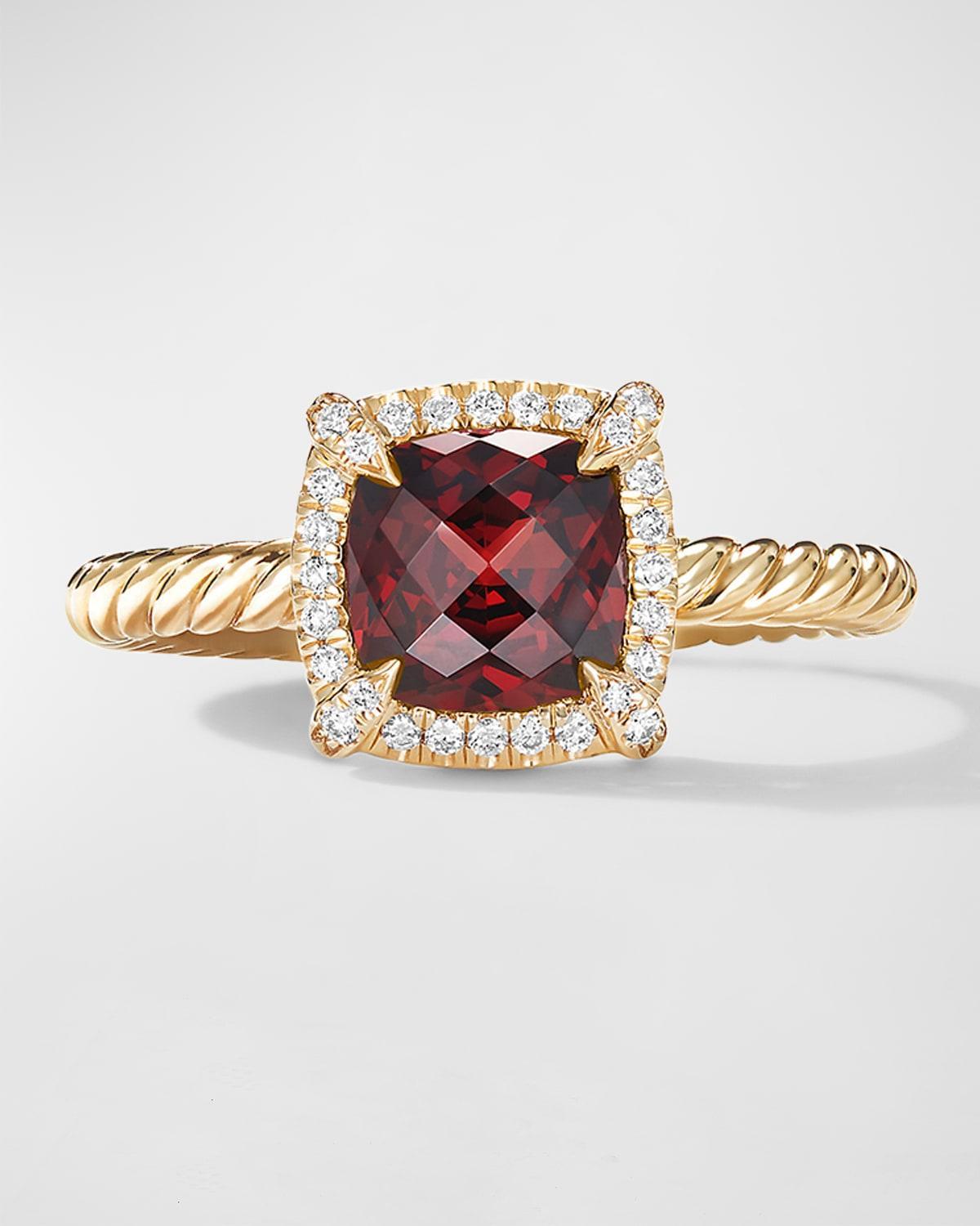 David Yurman Petite Chatelaine Pave Bezel Ring in 18K Yellow Gold with Peridot and Diamonds Product Image