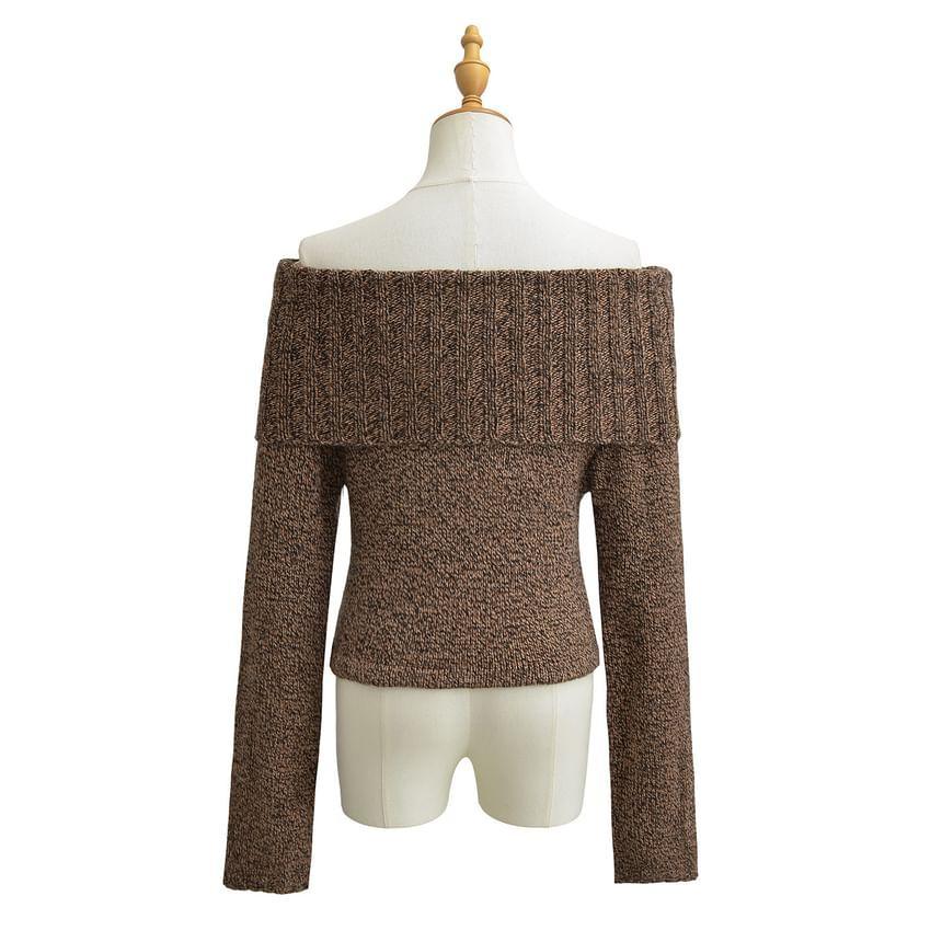Off-Shoulder Long-Sleeve Plain Sweater Product Image