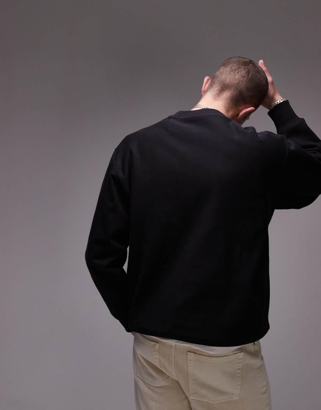 ARKET relaxed heavyweight sweatshirt with side panels in black Product Image