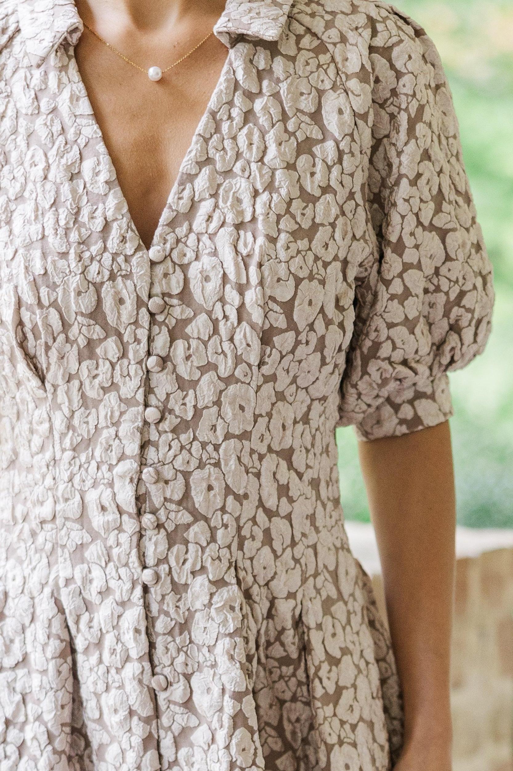 All Going To Plan Taupe Floral Brocade Midi Dress Female Product Image