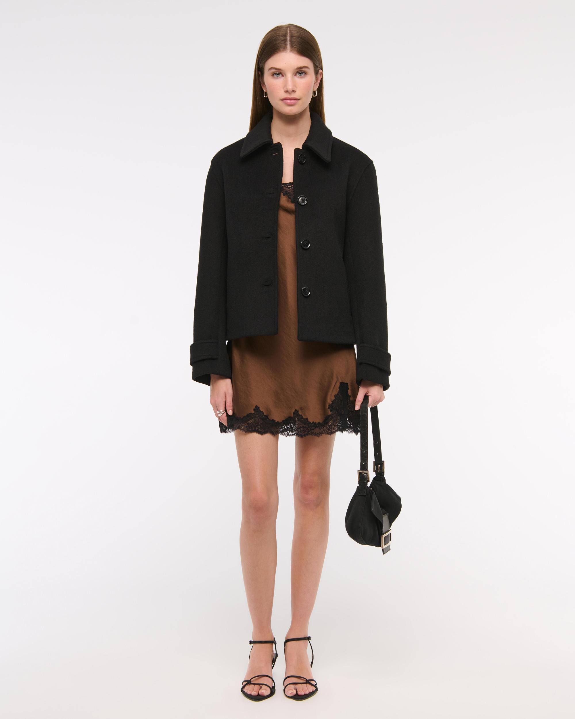 Short Button-Through Wool-Blend Coat Product Image